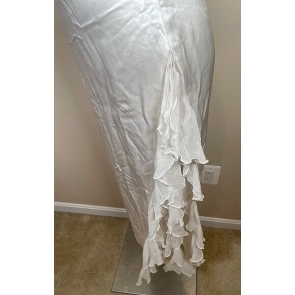 Retrofete Lorelai Strapless Ruched Draped Ruffle Asymmetric Maxi Dress Sz Small - Picture 9 of 15